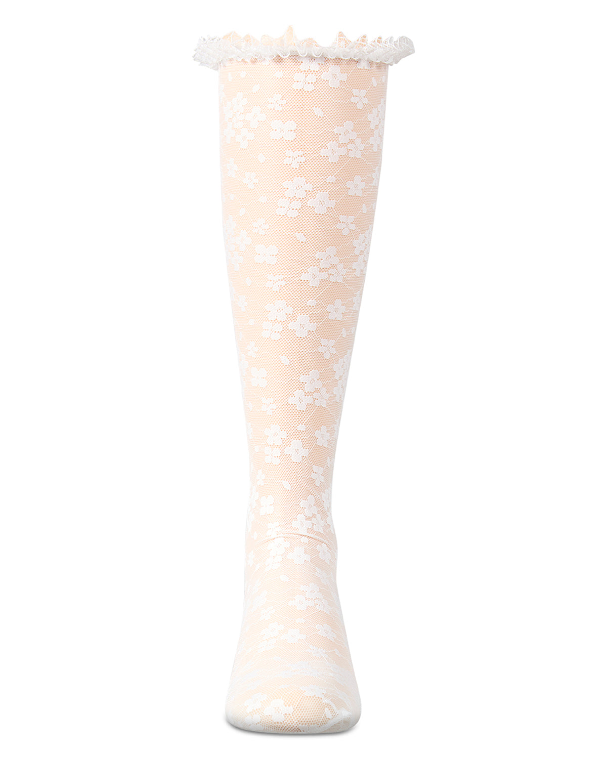 Girls Floral Lace Mesh Knee High Sock : Color: Black