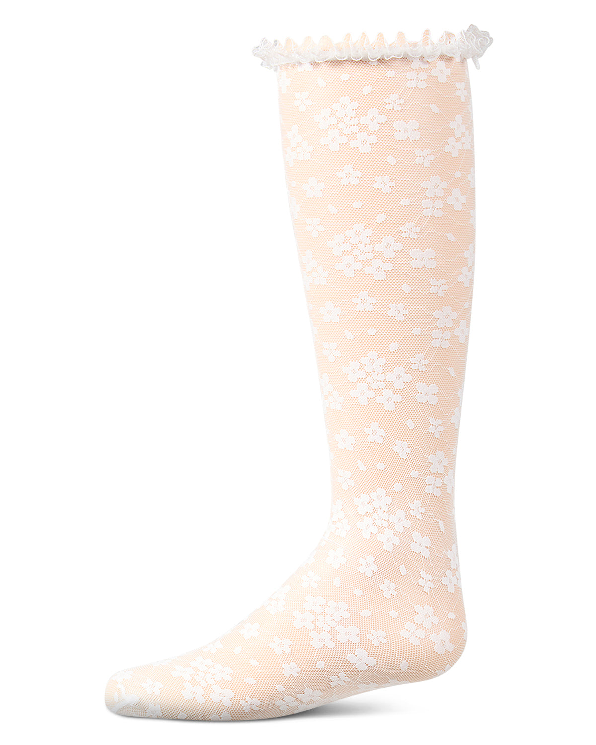 Girls Floral Lace Mesh Knee High Sock : Color: White
