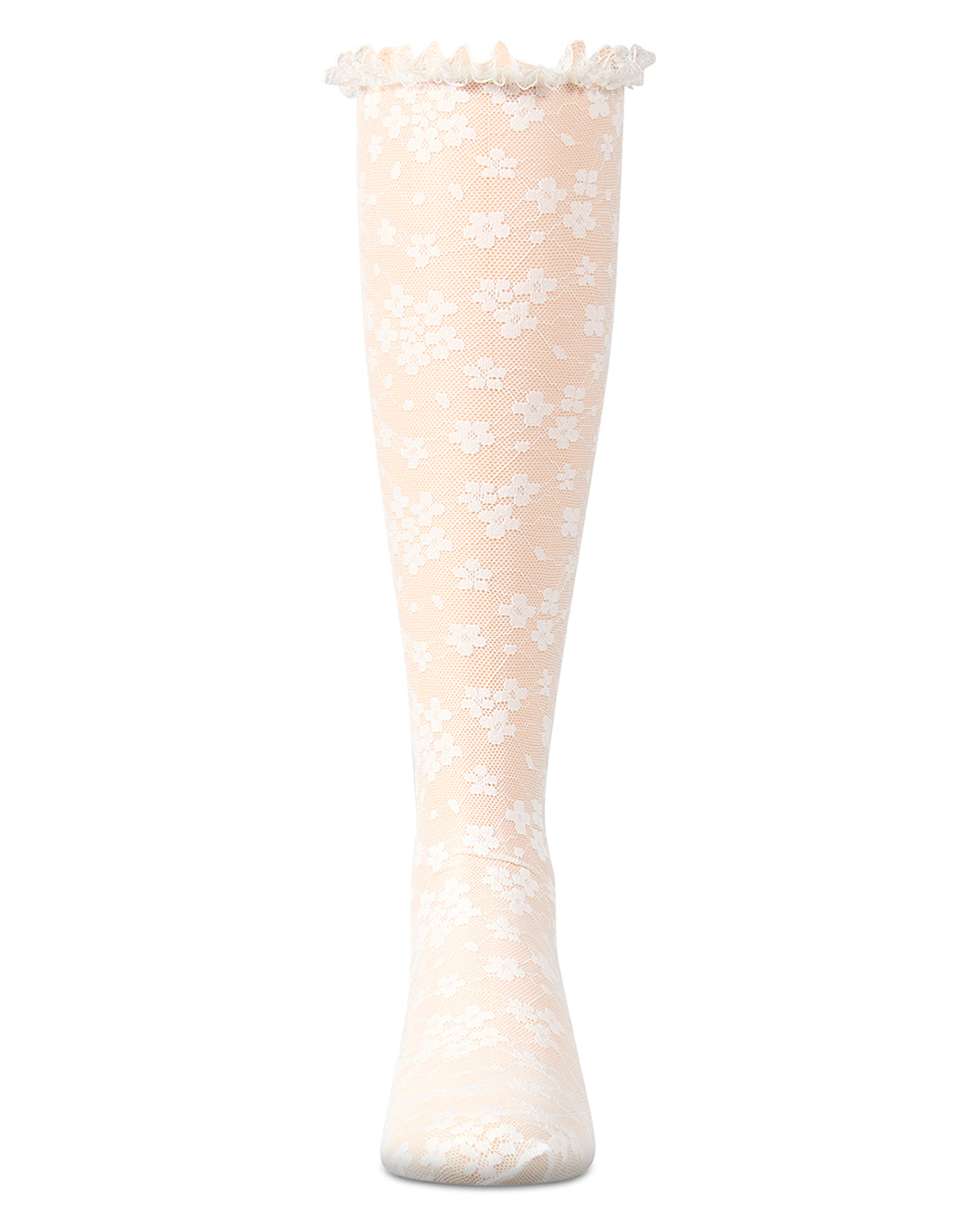 Girls Floral Lace Mesh Knee High Sock : Color: Black