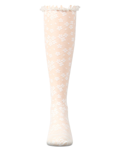 Girls Floral Lace Mesh Knee High Sock : Color: Black