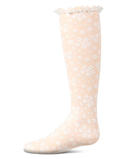 Girls Floral Lace Mesh Knee High Sock : Color: Winter White