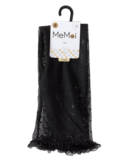 Girls Lace Trimmed Dot Mesh Knee Sock : Color: Black
