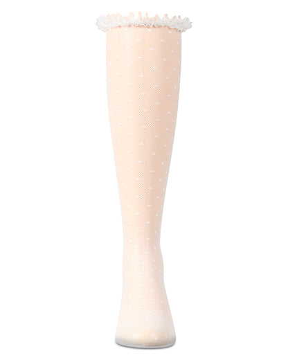 Girls Lace Trimmed Dot Mesh Knee Sock : Color: Black