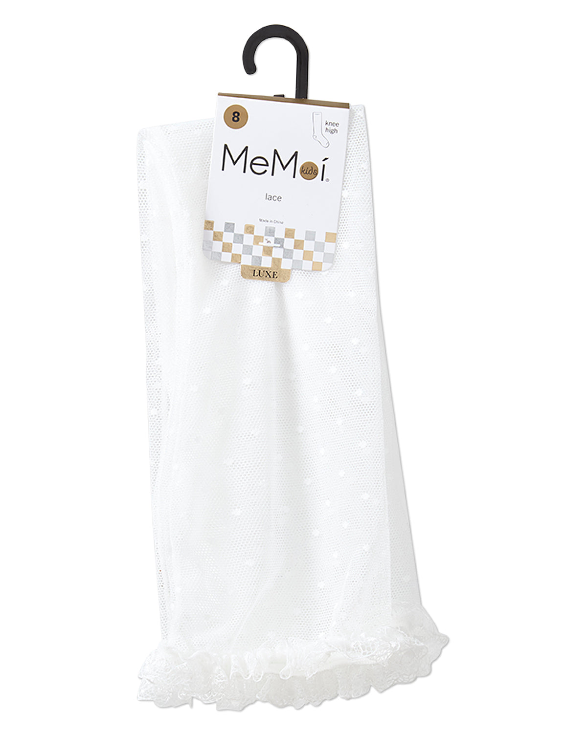 Girls Lace Trimmed Dot Mesh Knee Sock : Color: Black