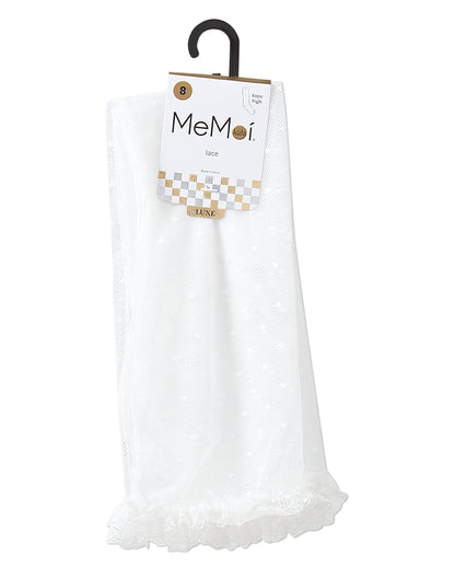 Girls Lace Trimmed Dot Mesh Knee Sock : Color: Black