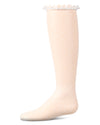 Girls Lace Trimmed Dot Mesh Knee Sock : Color: White