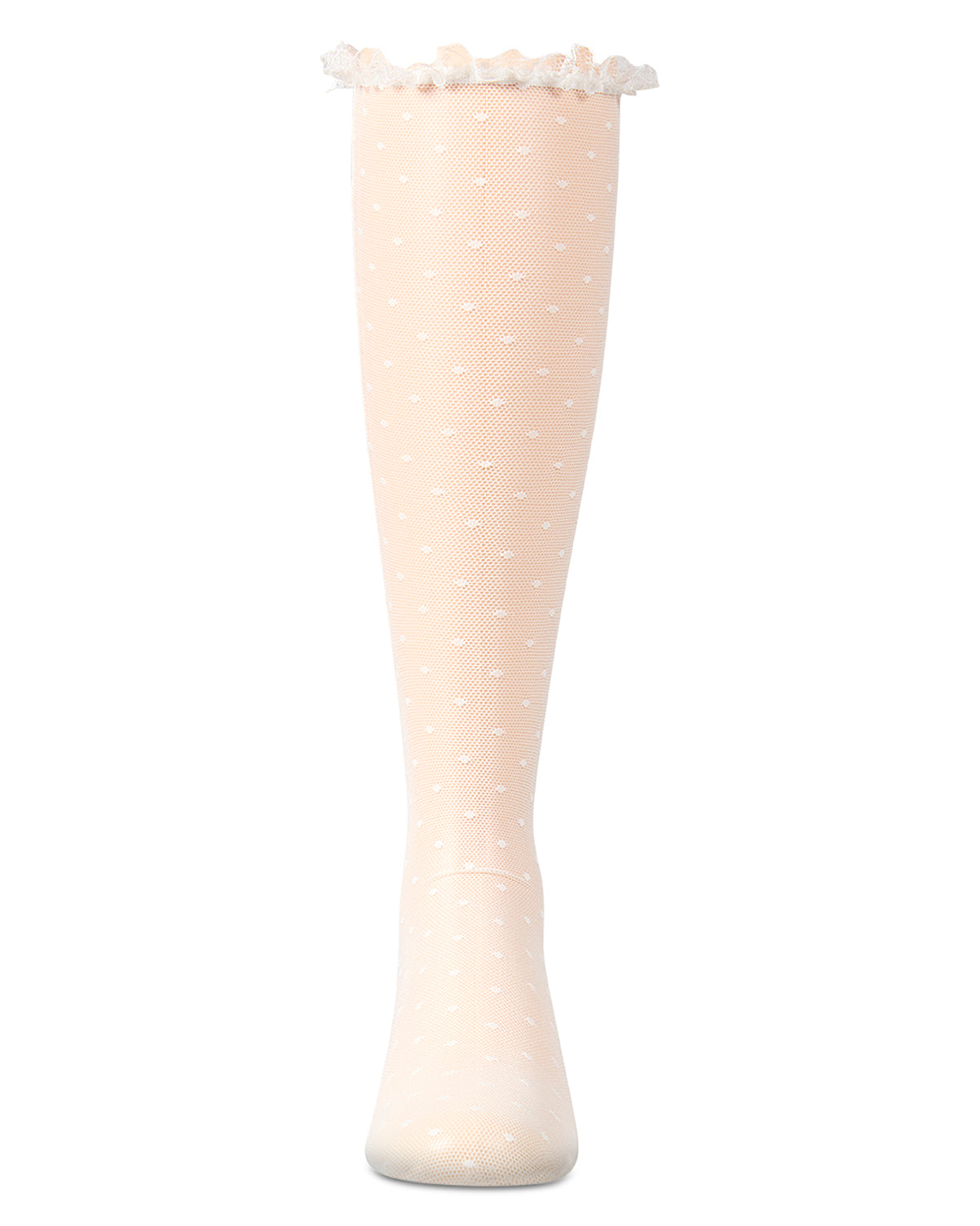 Girls Lace Trimmed Dot Mesh Knee Sock : Color: Black