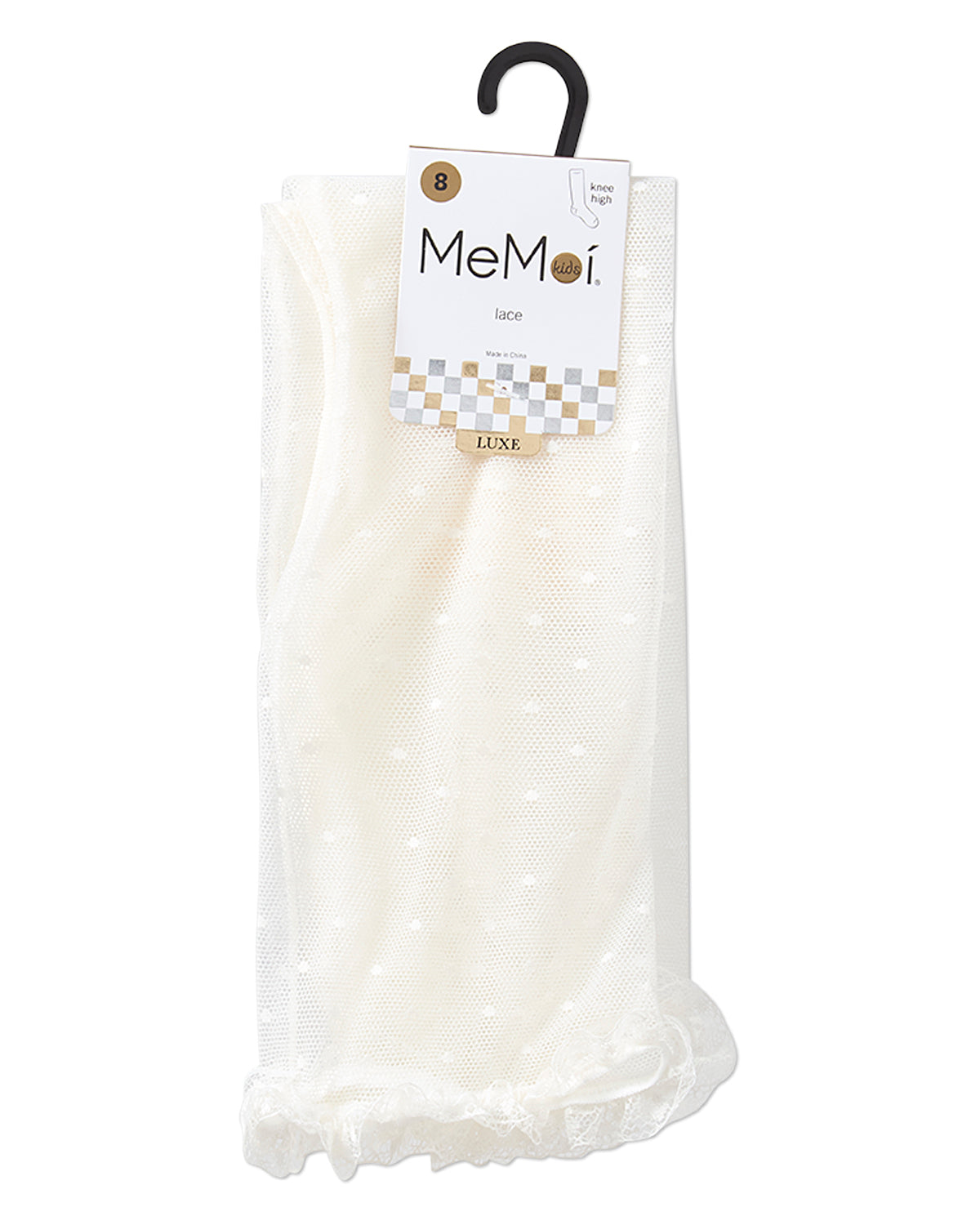 Girls Lace Trimmed Dot Mesh Knee Sock : Color: Black