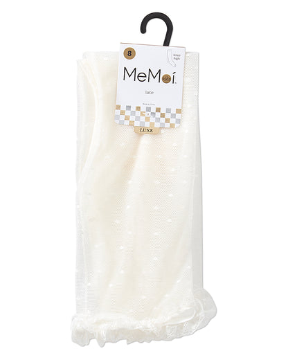 Girls Lace Trimmed Dot Mesh Knee Sock : Color: Black