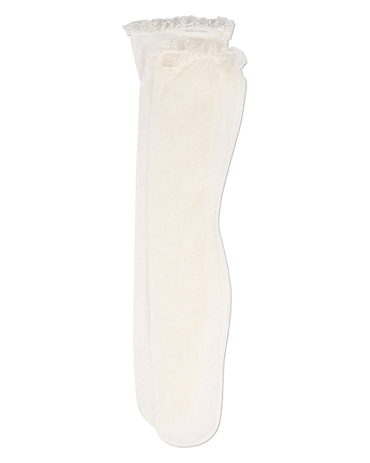 Girls Lace Trimmed Dot Mesh Knee Sock : Color: Black