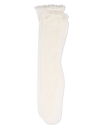 Girls Lace Trimmed Dot Mesh Knee Sock : Color: Black