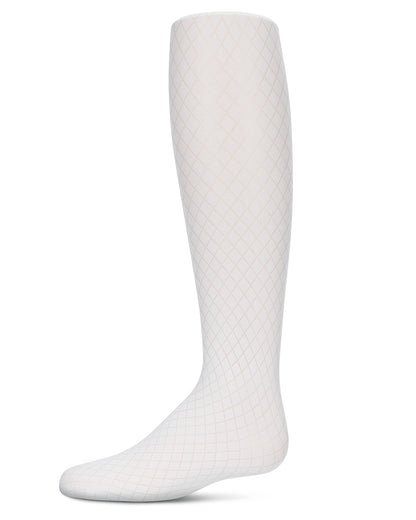 Girls' Diamond Semi Opaque Nylon Tights : Color: White