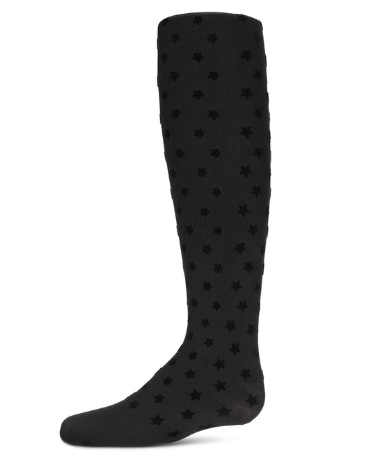 Girls Flocked Star Opaque Nylon Tights : Color: Black