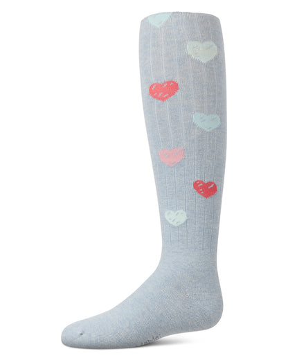 Girls' Multi Heart Graffiti Cotton Tights : Color: Chambray Heather