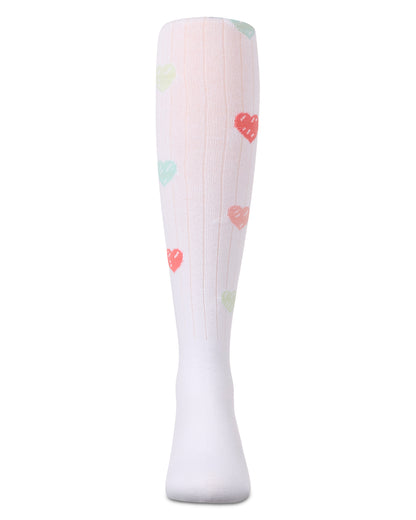 Girls' Multi Heart Graffiti Cotton Tights : Color: Chambray Heather