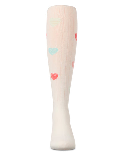 Girls' Multi Heart Graffiti Cotton Tights : Color: Chambray Heather