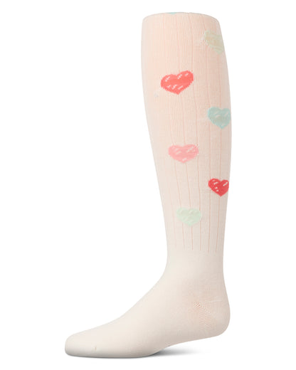 Girls' Multi Heart Graffiti Cotton Tights : Color: Winter White