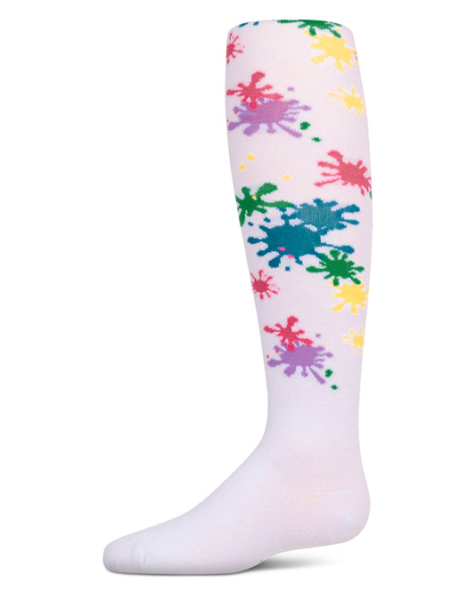 Girls “Splatter Paint” Opaque Stretch Cotton Tights : Color: White
