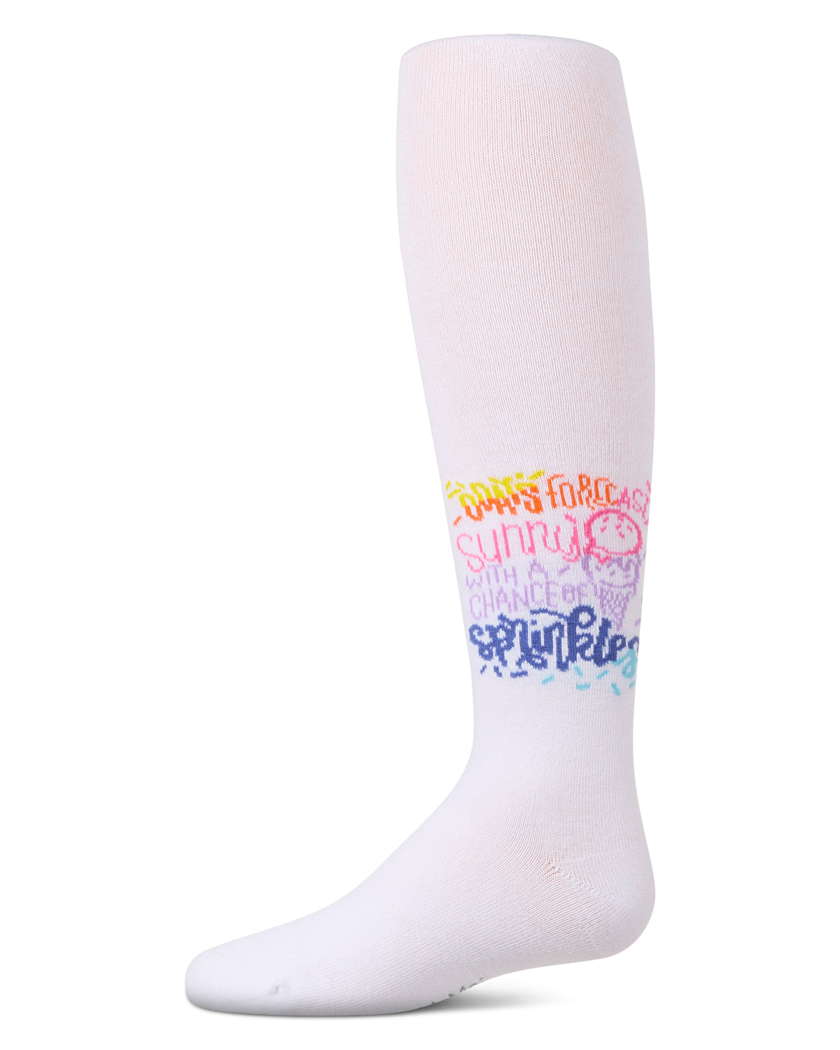 Girls “Sunny Days” Opaque Stretch Cotton Tights : Color: White