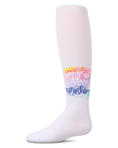 Girls “Sunny Days” Opaque Stretch Cotton Tights : Color: White