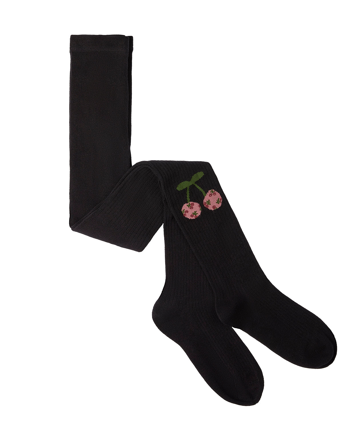 Girls Ribbed Cherry-Graphic Cotton-Rich Elastic-Waist Tights