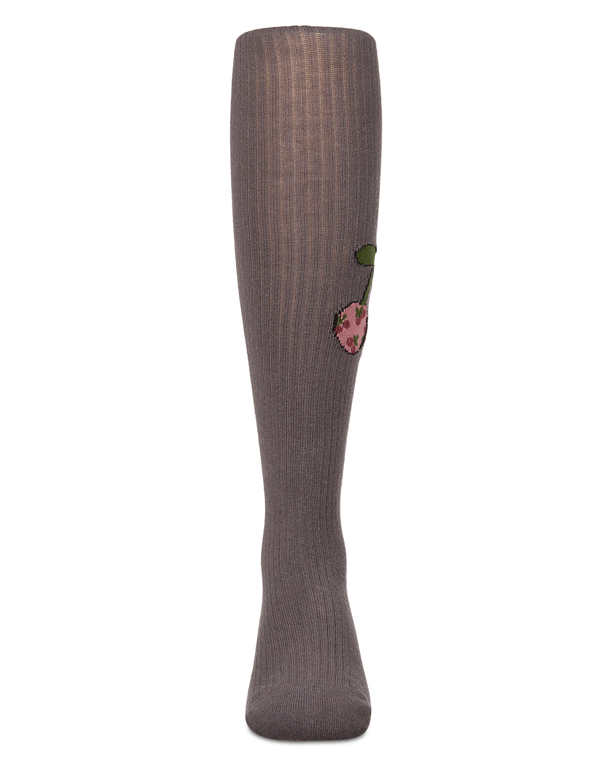 Girls Ribbed Cherry-Graphic Cotton-Rich Elastic-Waist Tights