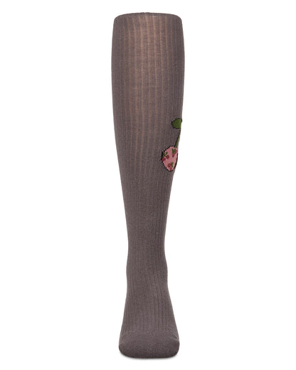 Girls Ribbed Cherry-Graphic Cotton-Rich Elastic-Waist Tights