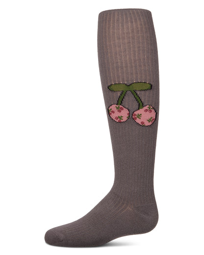 Girls Ribbed Cherry-Graphic Cotton-Rich Elastic-Waist Tights