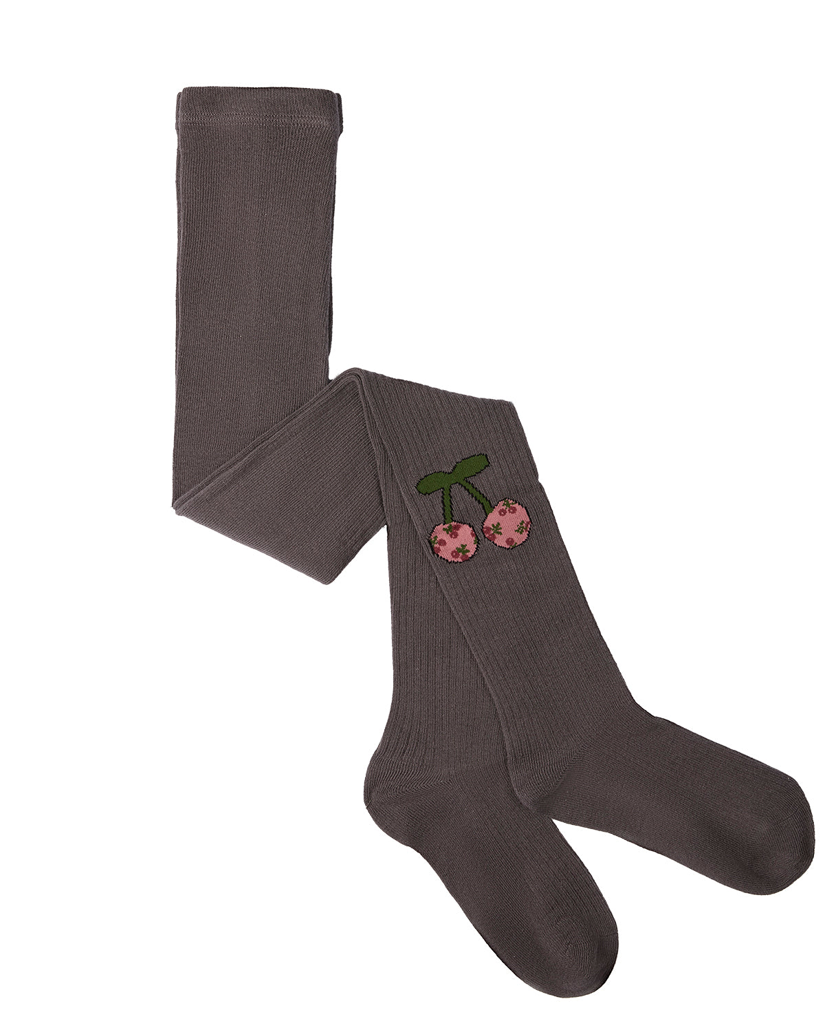 Girls Ribbed Cherry-Graphic Cotton-Rich Elastic-Waist Tights