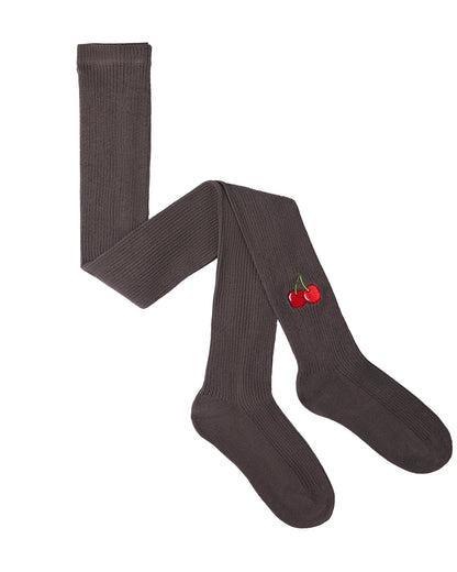 Girls Ribbed Cotton Rich Embroidered Cherry Sweater Tights