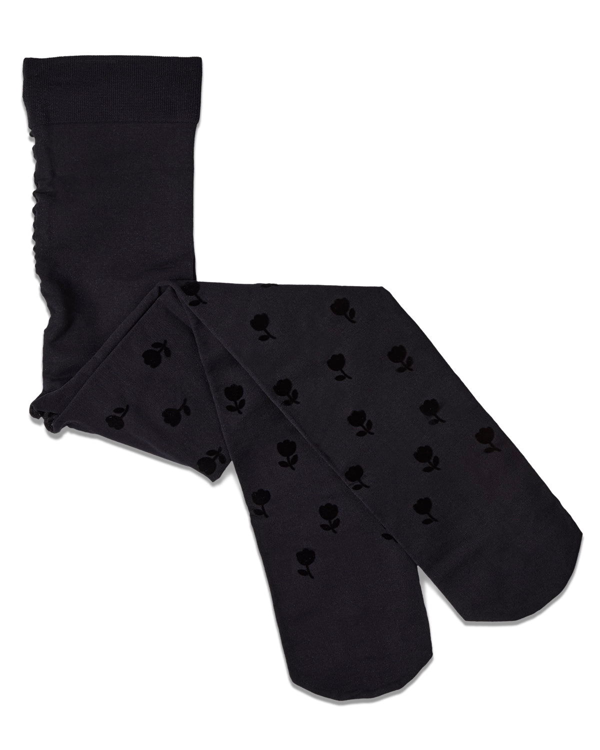 Girls Opaque Rose-Pattern Flocked Tights