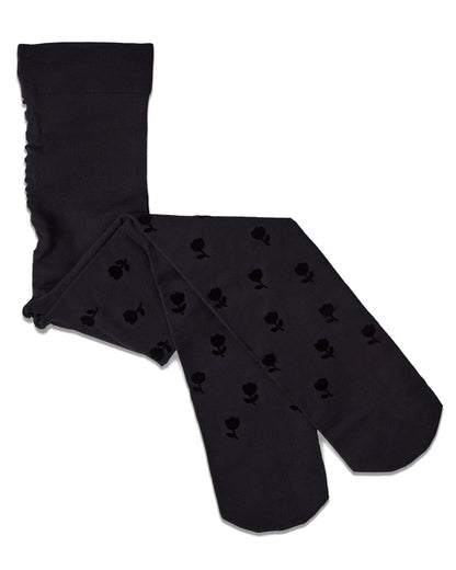 Girls Opaque Rose-Pattern Flocked Tights