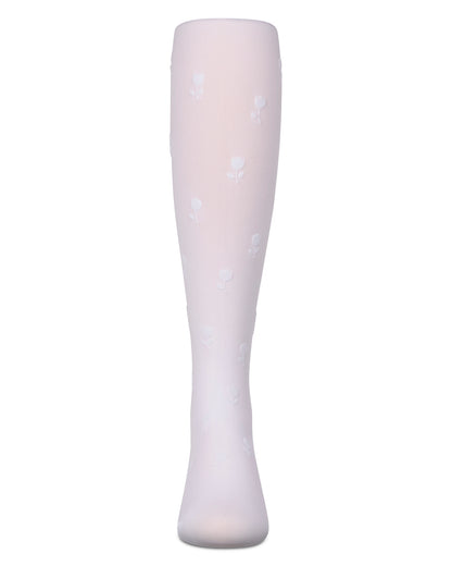 Girls Opaque Rose-Pattern Flocked Tights
