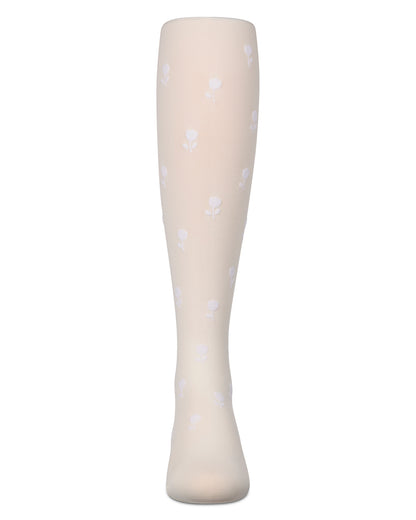 Rose Flocked Opaque Tights : Color: Winter White