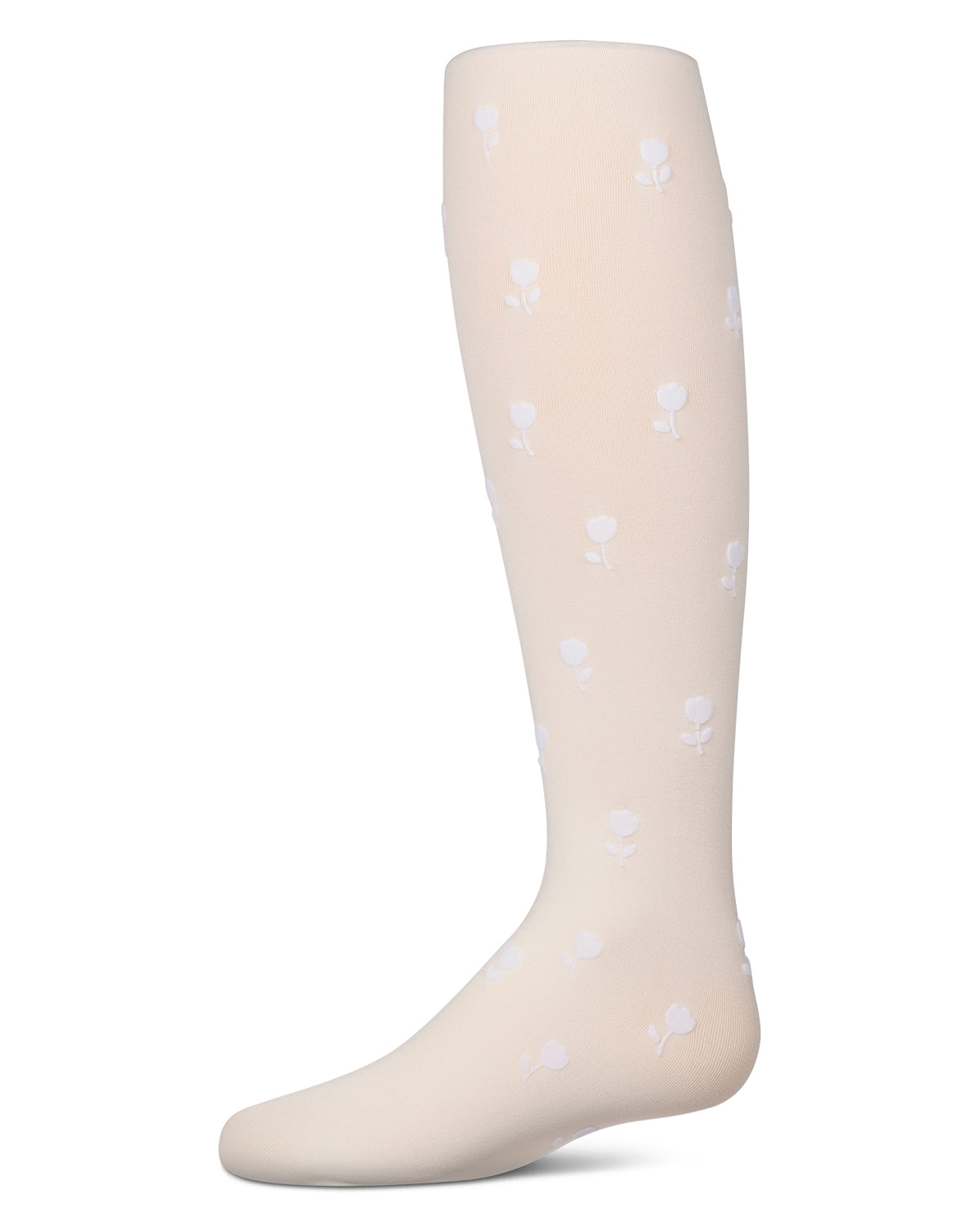 Rose Flocked Opaque Tights : Color: Winter White