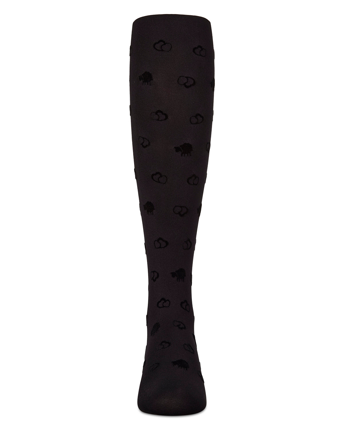 Overlapped Heart Flocked Opaque Tights : Color: Black