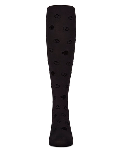 Overlapped Heart Flocked Opaque Tights : Color: Black