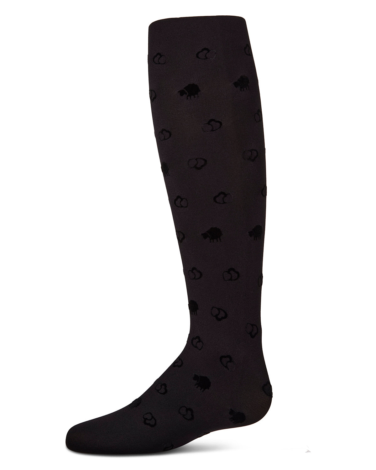 Overlapped Heart Flocked Opaque Tights : Color: Black