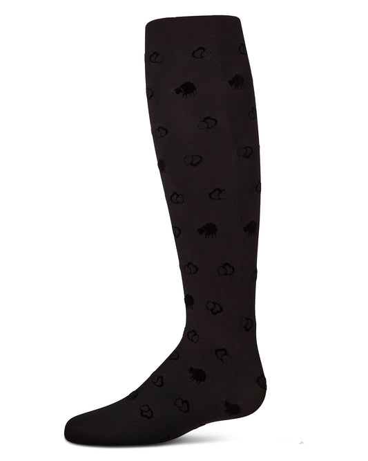 Overlapped Heart Flocked Opaque Tights : Color: Black