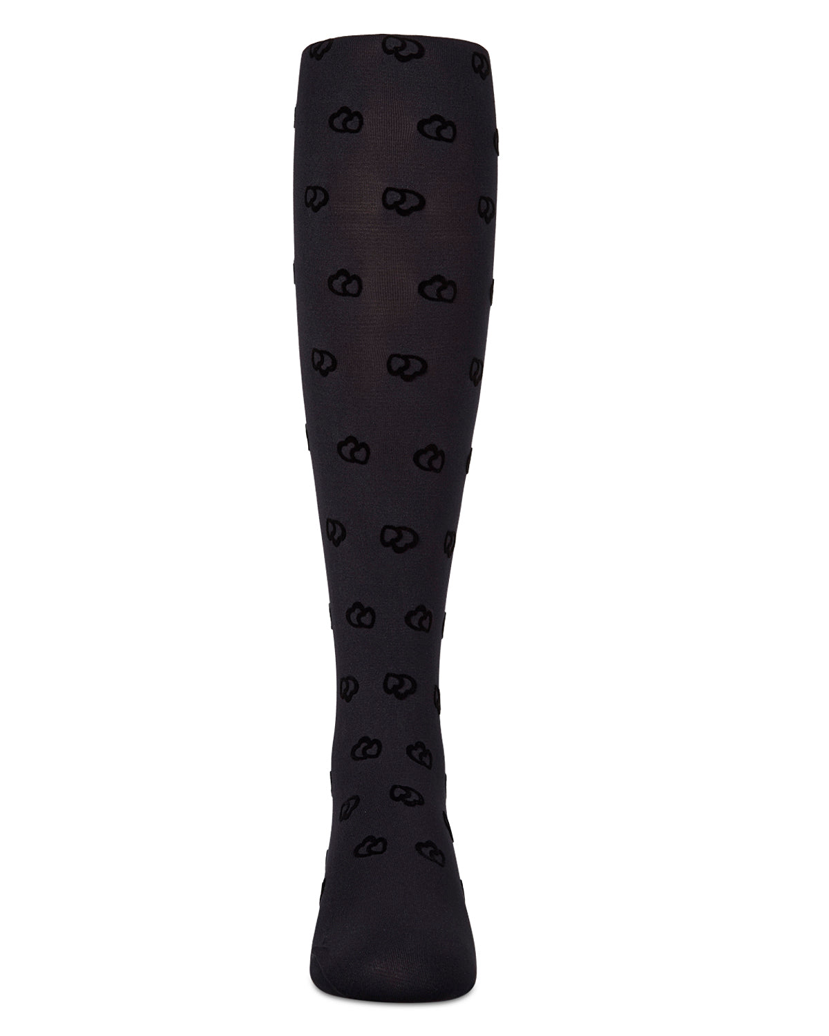Overlapped Heart Flocked Opaque Tights : Color: Black