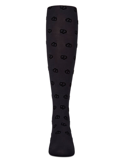 Overlapped Heart Flocked Opaque Tights : Color: Black