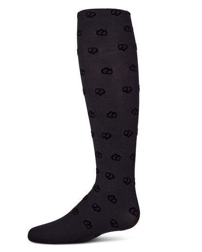 Overlapped Heart Flocked Opaque Tights : Color: Navy