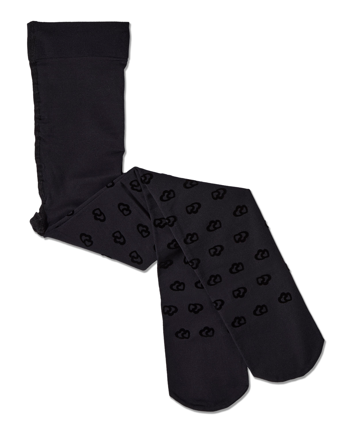 Overlapped Heart Flocked Opaque Tights : Color: Black