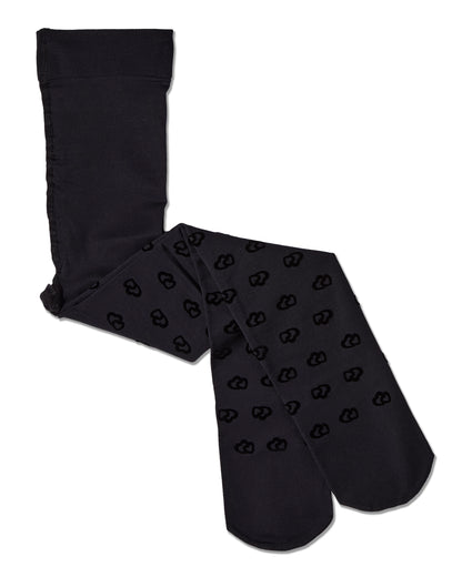 Overlapped Heart Flocked Opaque Tights : Color: Black