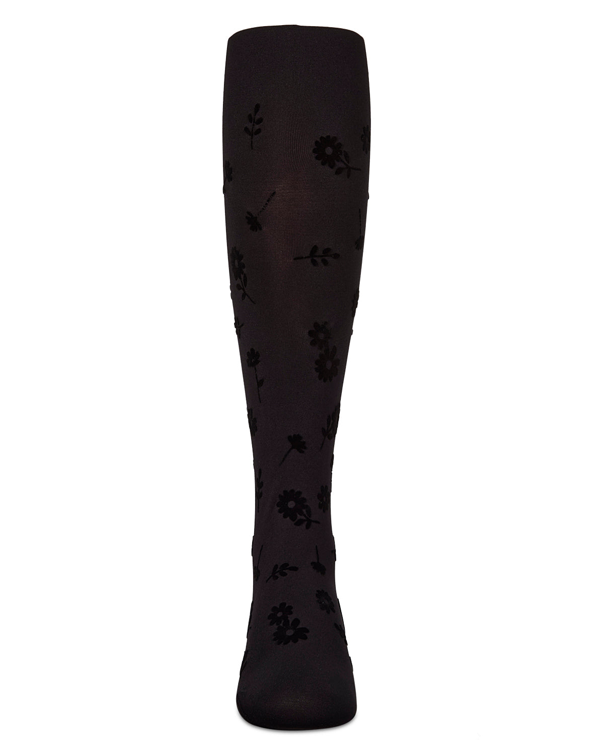Flower Garden Flocked Opaque Tights : Color: Black