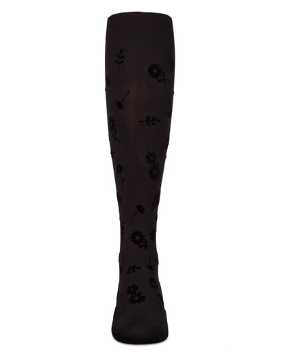 Flower Garden Flocked Opaque Tights : Color: Black