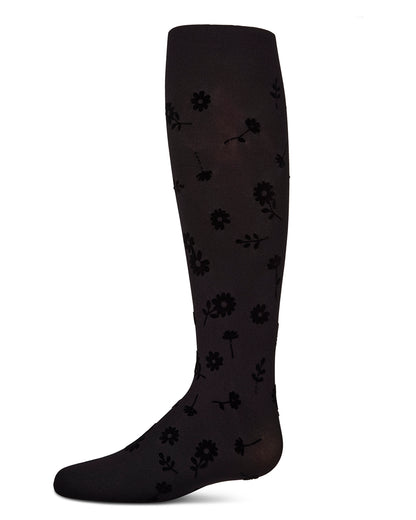 Flower Garden Flocked Opaque Tights : Color: Black