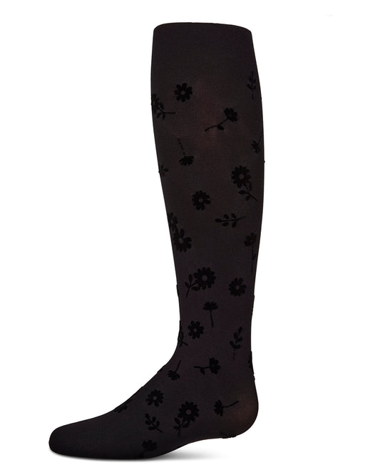Flower Garden Flocked Opaque Tights : Color: Black
