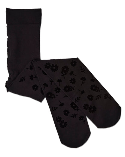 Flower Garden Flocked Opaque Tights : Color: Black