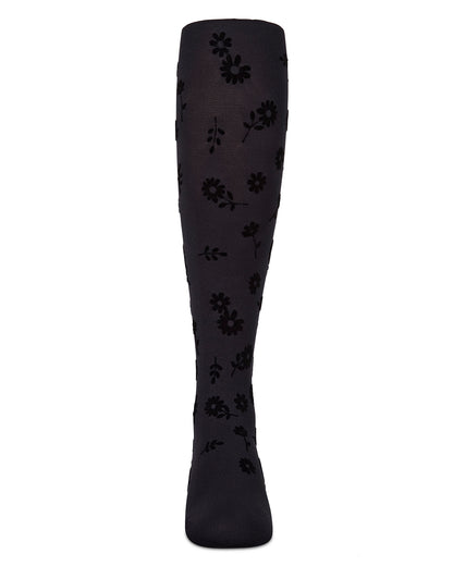 Girls Opaque "Flower Garden" Flocked Tights